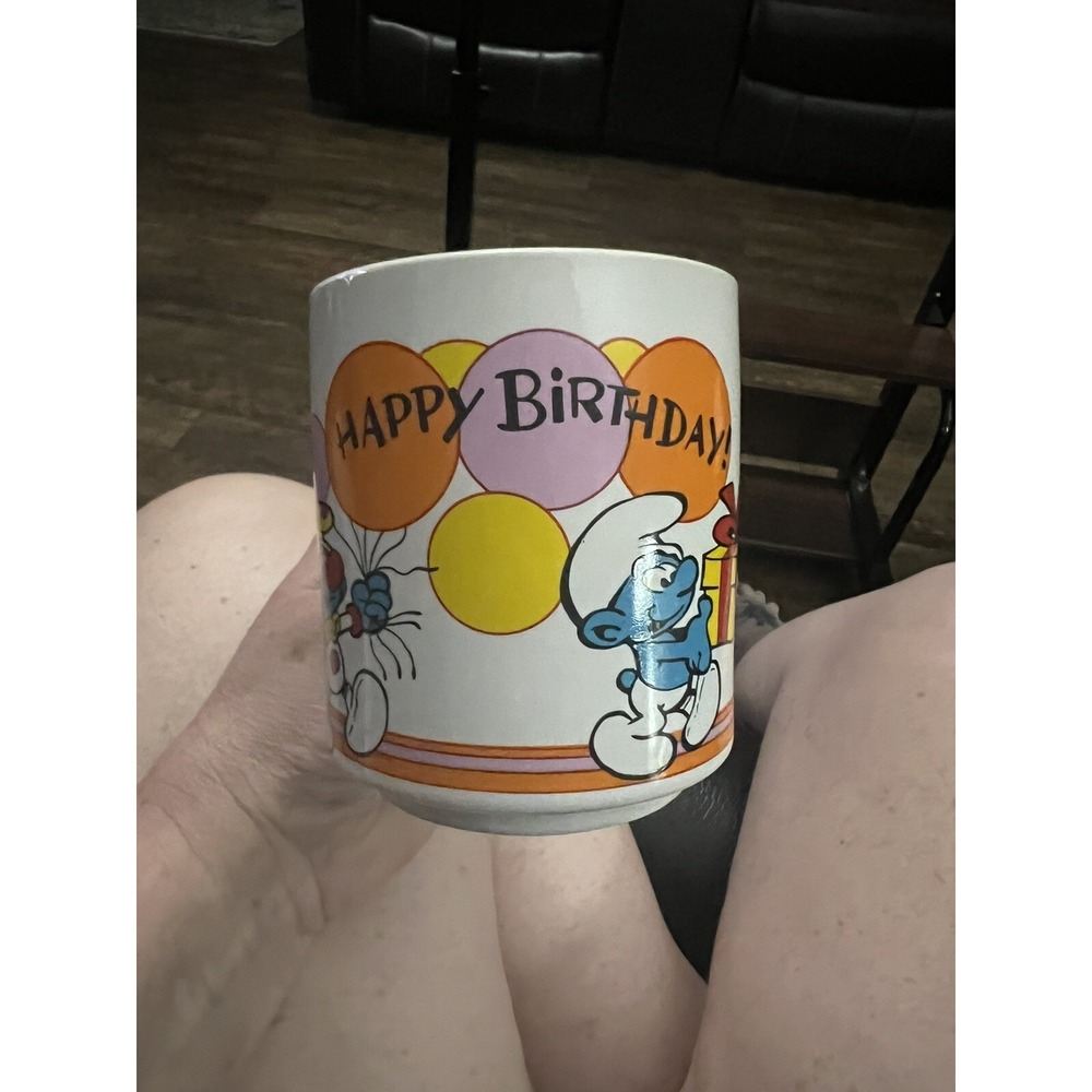 Vintage 1981 Smurfs Happy Birthday Coffee Mug - Wallace Berrie Cup